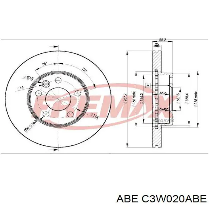 C3W020ABE ABE disco de freno delantero