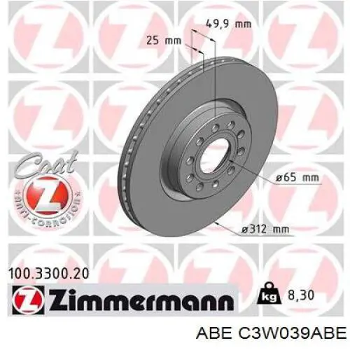 Comprar C3W039ABE ABE Freno de disco delantero