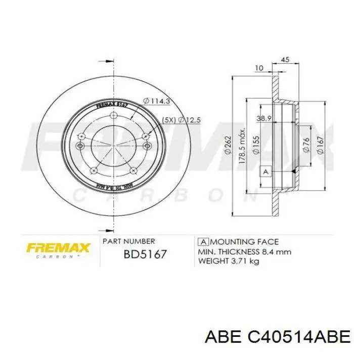 Disco de freno trasero C40514ABE ABE