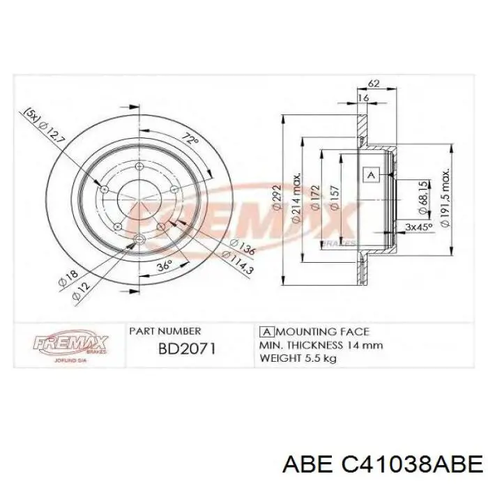 Comprar C41038ABE ABE Disco de freno trasero