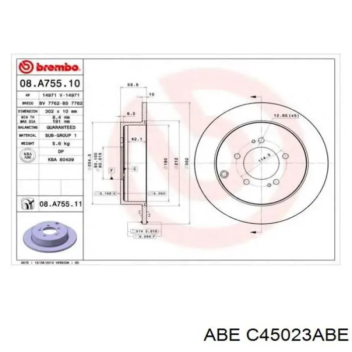 Disco de freno trasero C45023ABE ABE