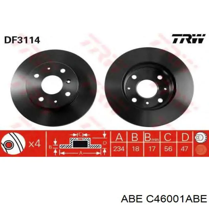 C46001ABE ABE disco de freno trasero