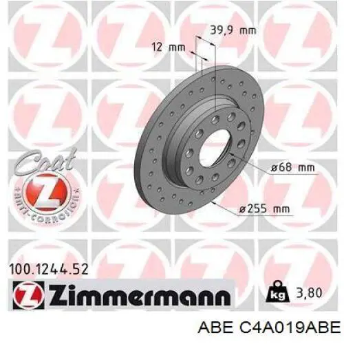 C4A019ABE ABE disco de freno trasero