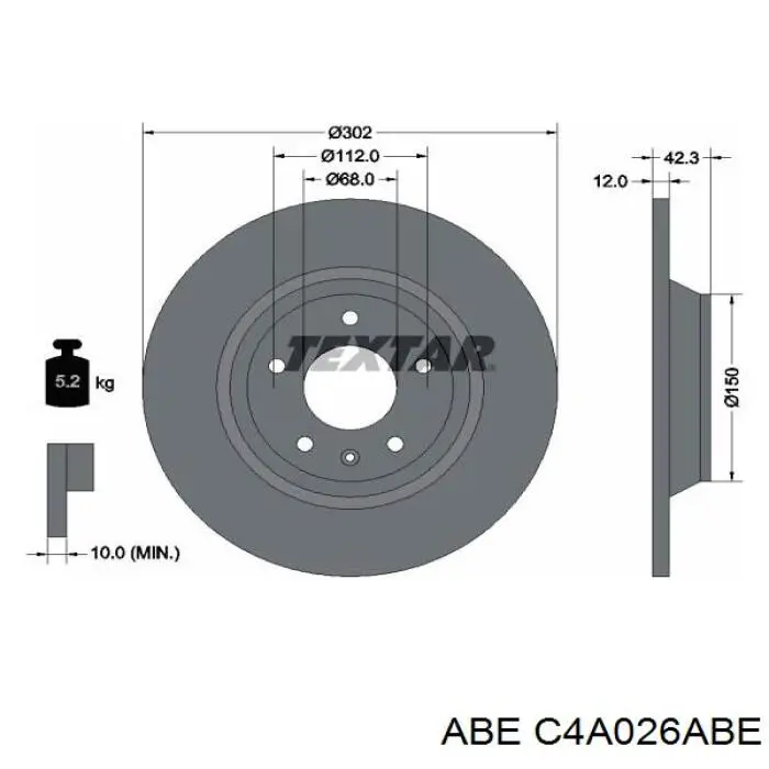 C4A026ABE ABE disco de freno trasero