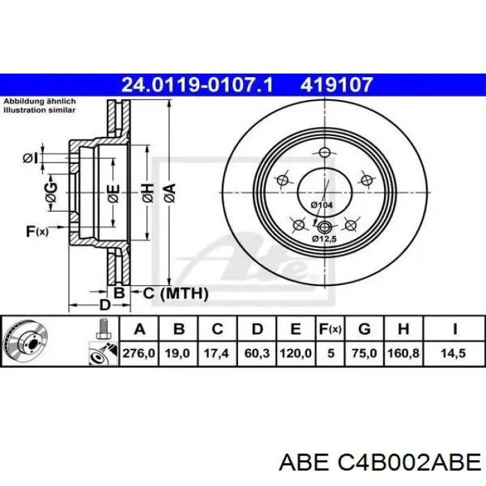 C4B002ABE ABE disco de freno trasero