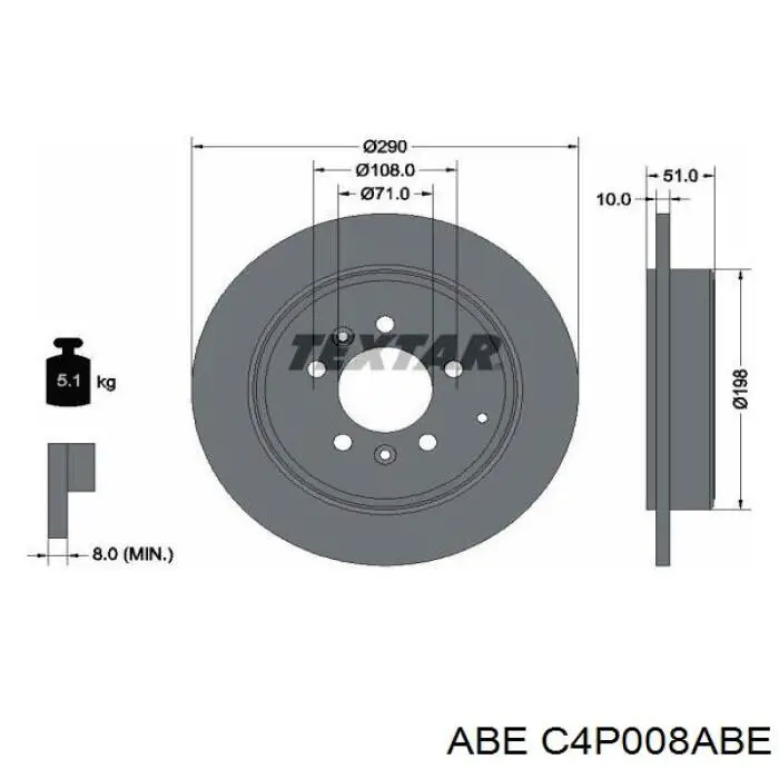 C4P008ABE ABE disco de freno trasero