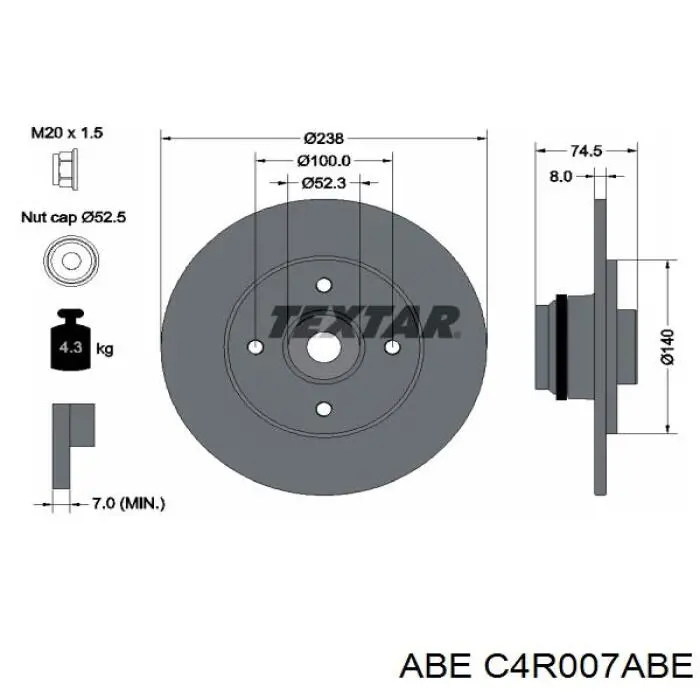C4R007ABE ABE disco de freno trasero