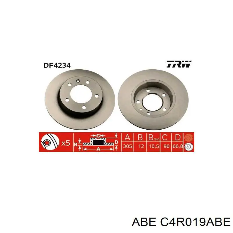 Disco de freno trasero ABE C4R019ABE precio, desde 36,69 EUR