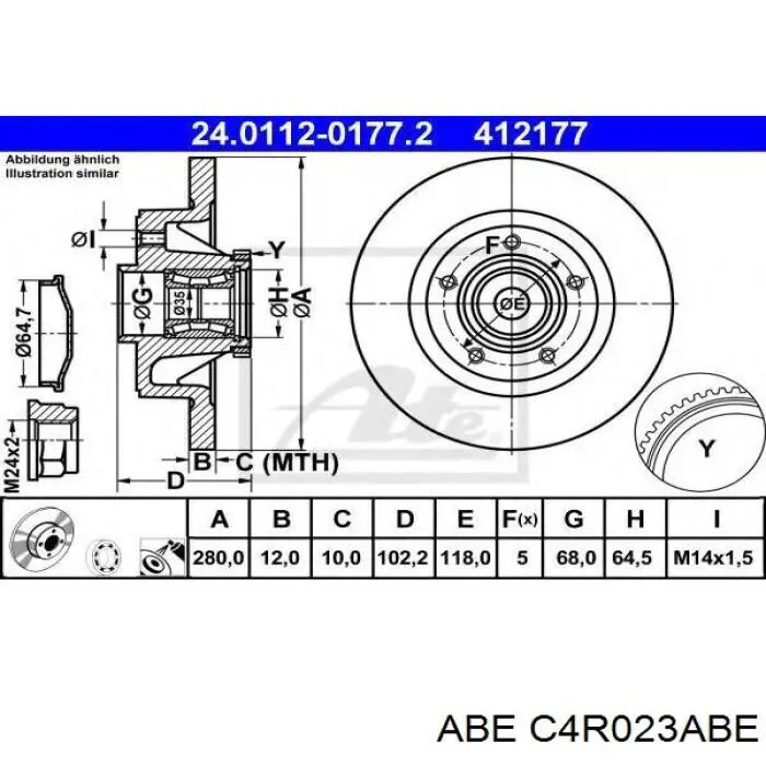 Disco de freno trasero C4R023ABE ABE