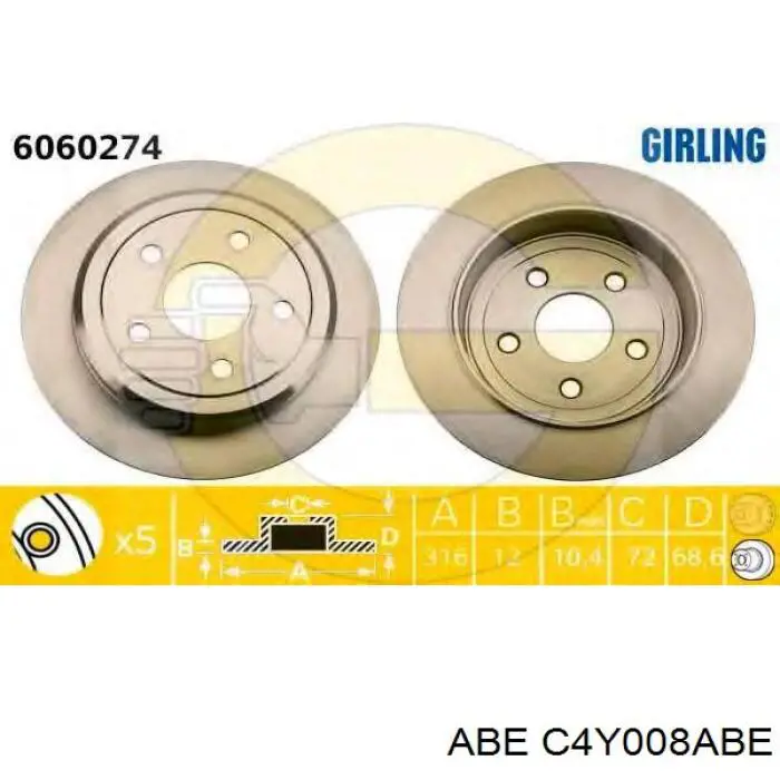 Disco de freno delantero Chrysler 04779208AA