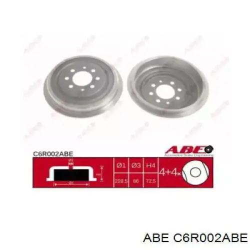 C6R002ABE ABE Tambor de freno trasero