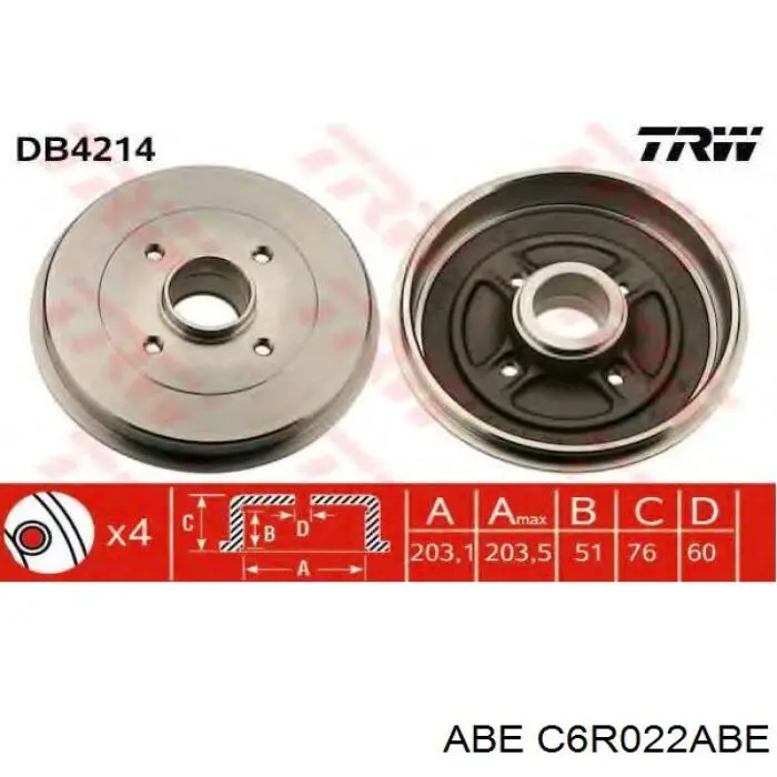 Comprar C6R022ABE ABE Tambor de freno trasero