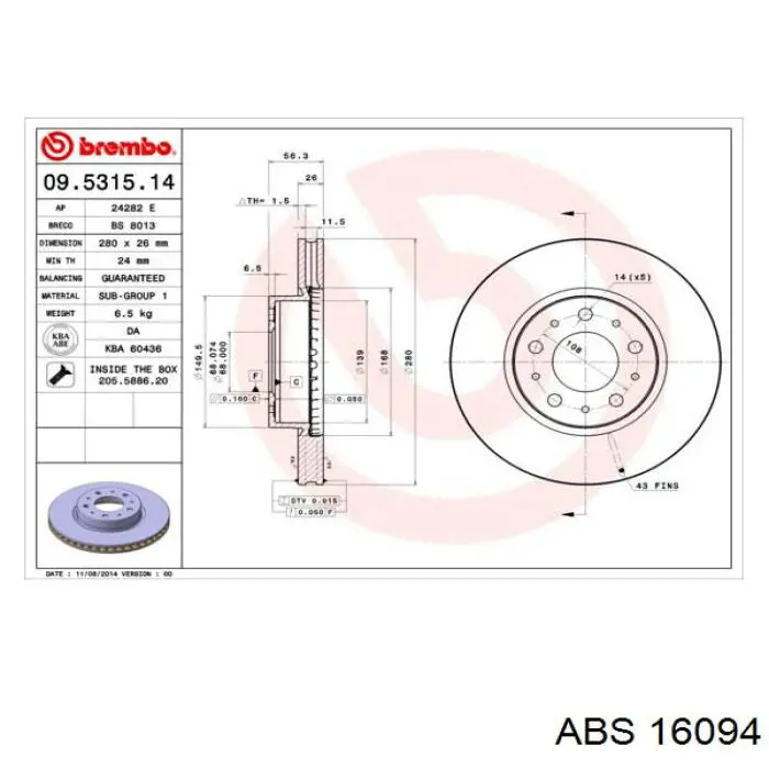 16094 ABS freno de disco delantero