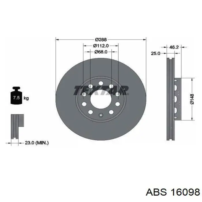 Comprar 16098 ABS Freno de disco delantero