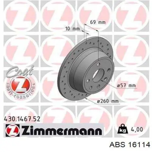 Comprar 16114 ABS Disco de freno trasero