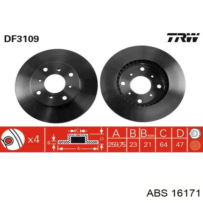 16171 ABS disco de freno delantero