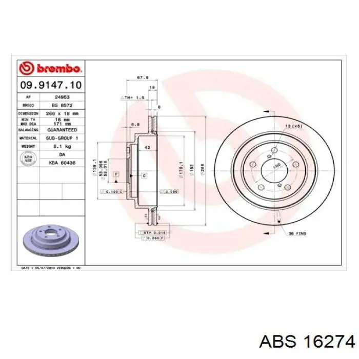 16274 ABS disco de freno trasero