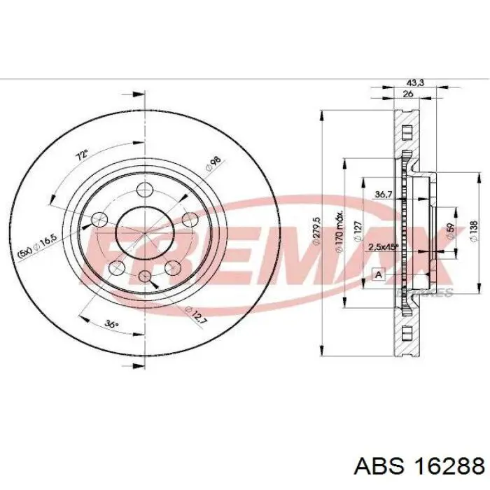 Comprar 16288 ABS Freno de disco delantero