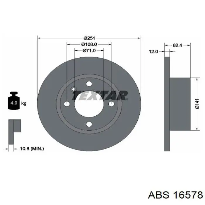 16578 ABS disco de freno trasero