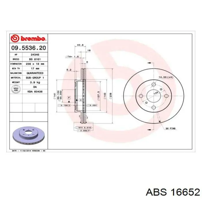 16652 ABS freno de disco delantero