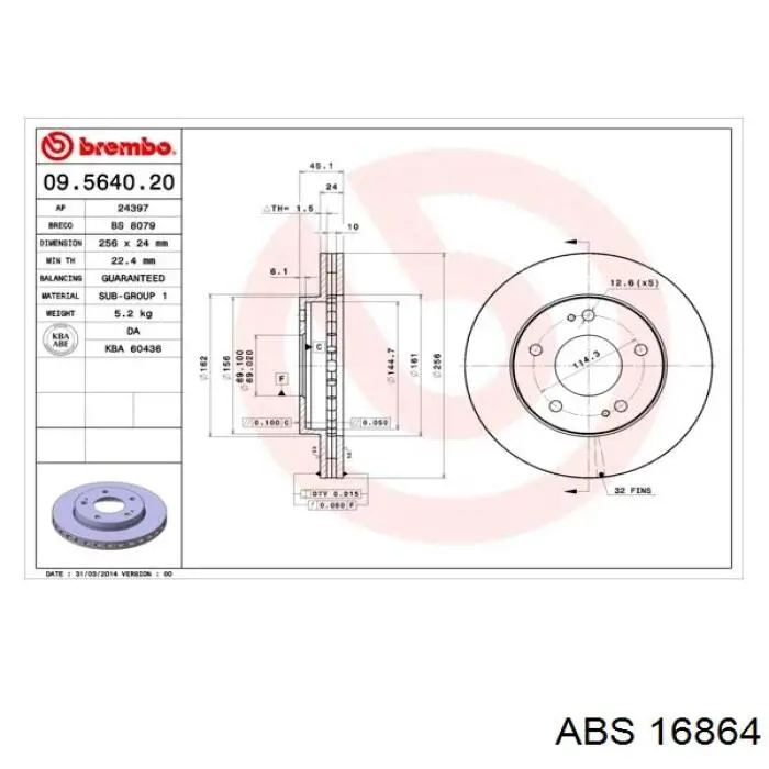 Disco de freno delantero ABS 16864