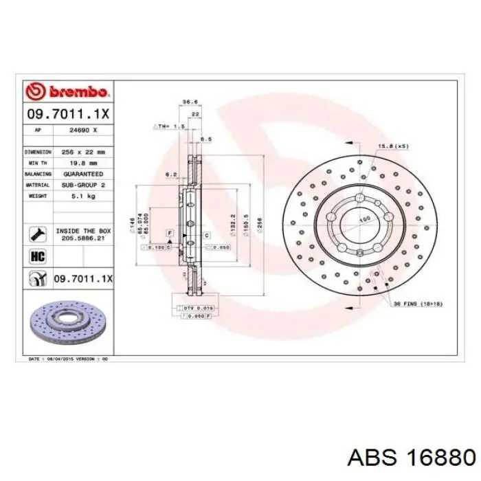 Comprar 16880 ABS Freno de disco delantero