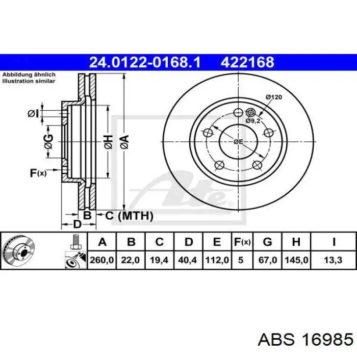 16985 ABS freno de disco delantero