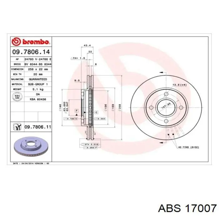 Comprar 17007 ABS Freno de disco delantero