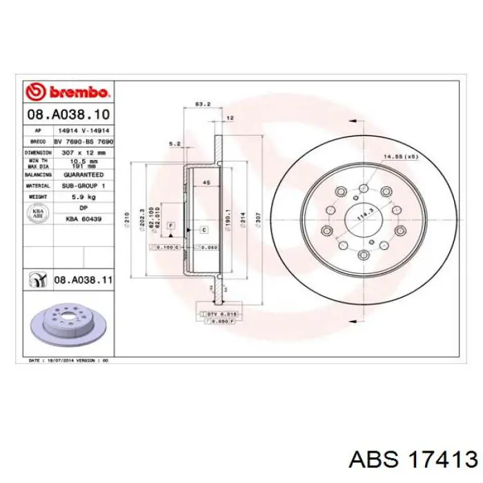 17413 ABS disco de freno trasero