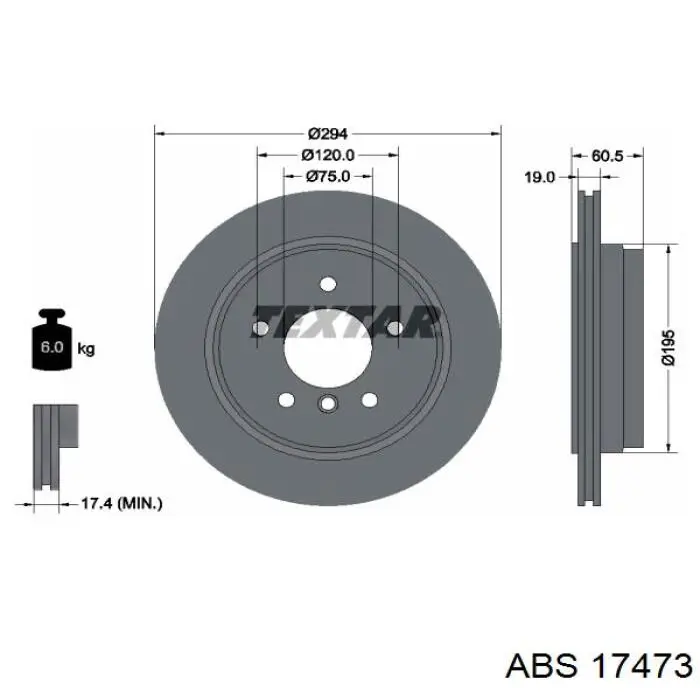 Disco de freno trasero ABS 17473 precio, desde 59,88 EUR