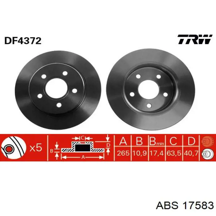 Comprar 17583 ABS Disco de freno trasero
