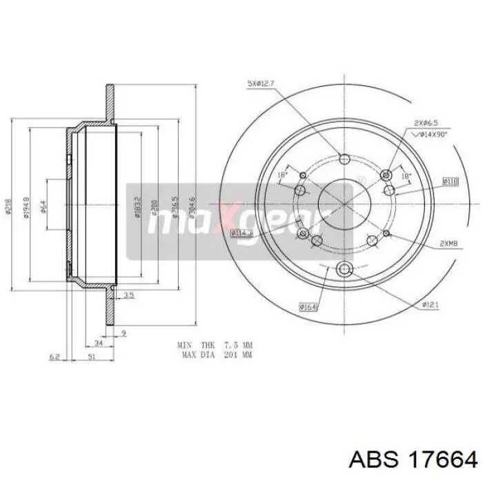 Comprar 17664 ABS Disco de freno trasero