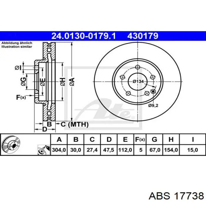 Disco de freno 17738 ABS