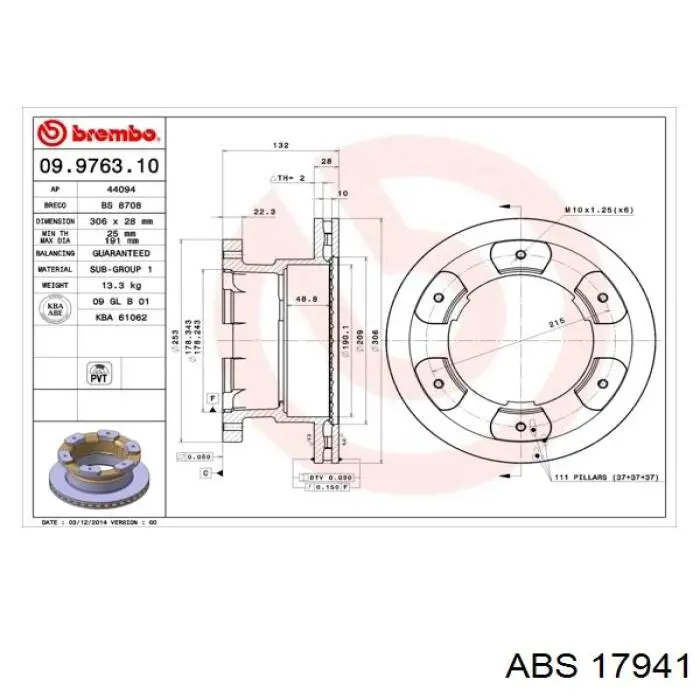 17941 ABS disco de freno trasero