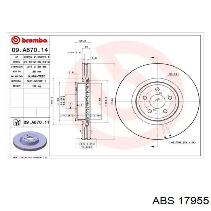 17955 ABS freno de disco delantero