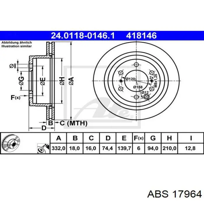 Disco de freno trasero ABS 17964 precio, desde 66,99 EUR