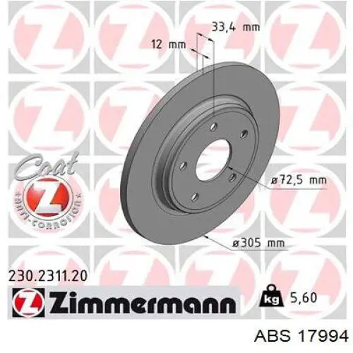 17994 ABS disco de freno trasero