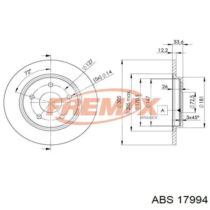 Disco de freno trasero ABS 17994 precio, desde 36,76 EUR