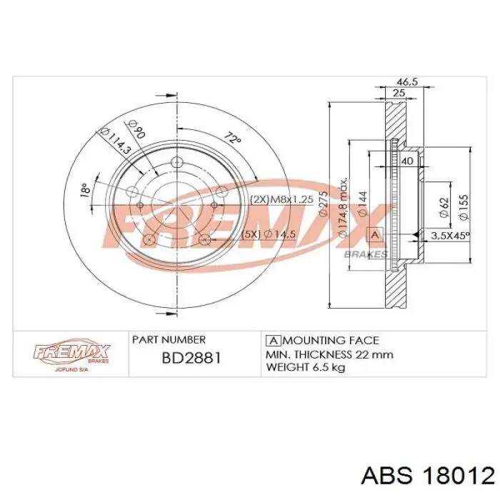 18012 ABS freno de disco delantero