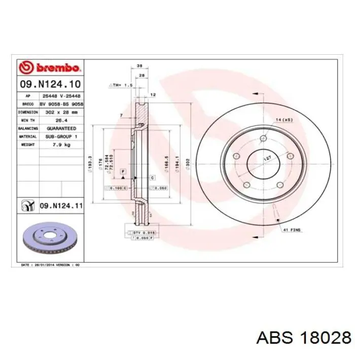 18028 ABS freno de disco delantero