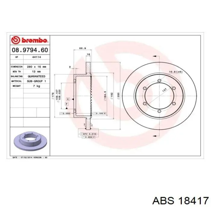 18417 ABS disco de freno trasero