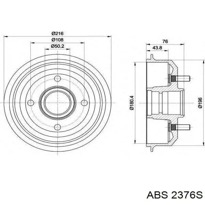 Tambor de freno trasero 2376S ABS
