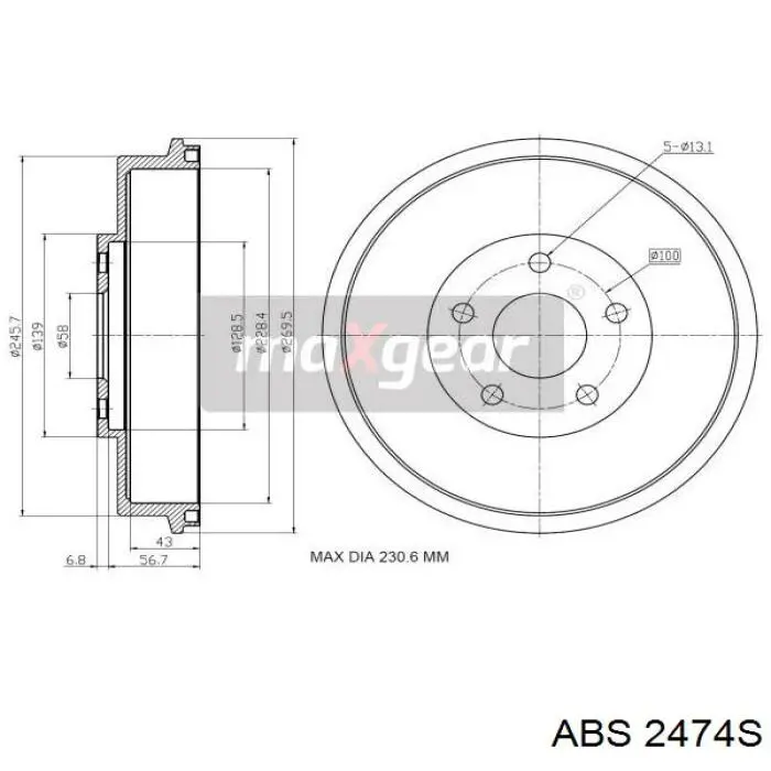 2474-S ABS freno de tambor trasero