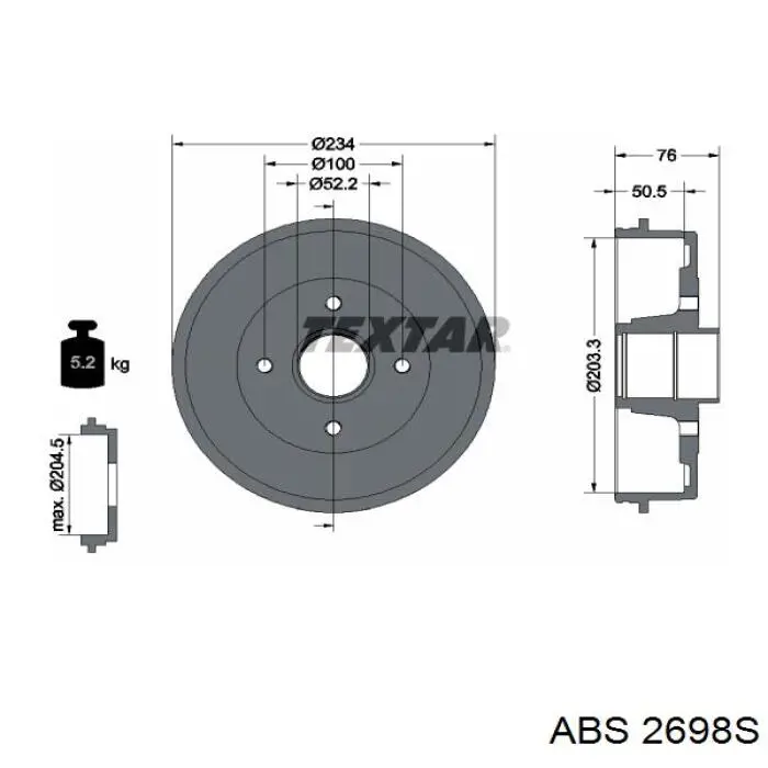 Tambor de freno trasero ABS 2698S precio, desde 52,02 EUR