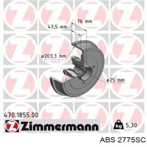 Tambor de freno trasero ABS 2775SC precio, desde 90,80 EUR