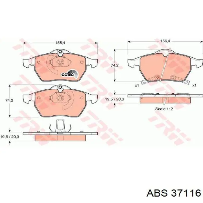 37116 ABS pastillas de freno delanteras