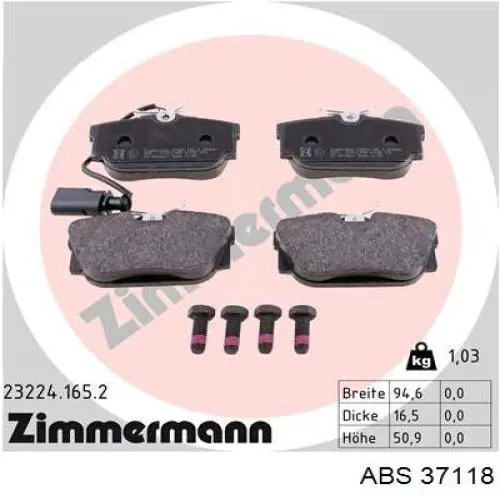 37118 ABS Pastillas freno traseras