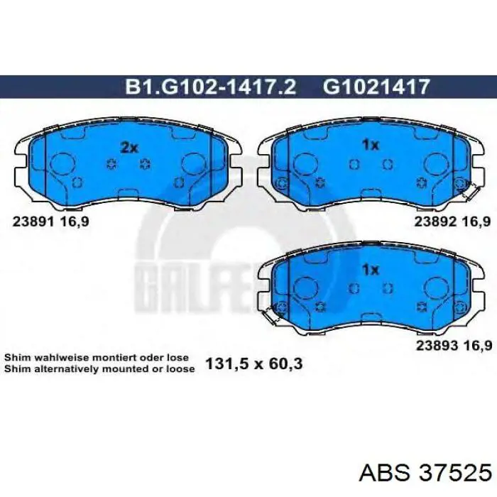 Comprar 37525 ABS Pastillas delanteras de freno
