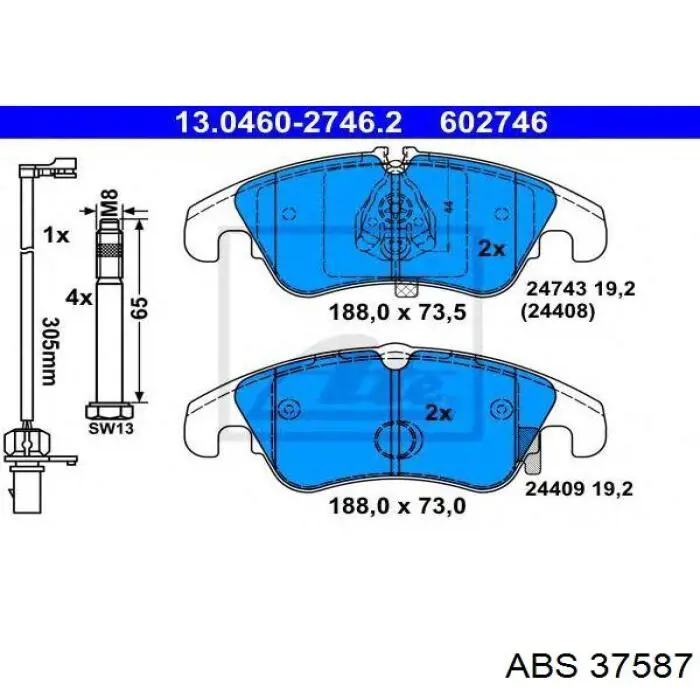 37587 ABS pastillas de freno delanteras