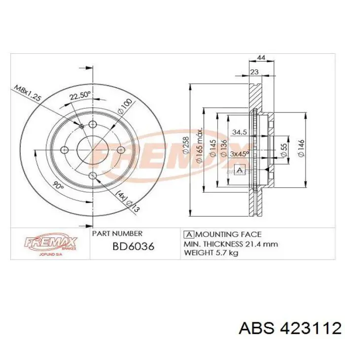 423112 ABS pinza de freno trasero derecho